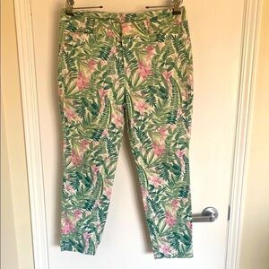 OLD NAVY PIxie  tropical print in green & pink long cotton pants SIZE 12